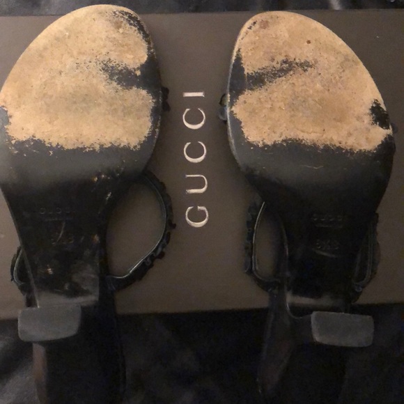 VINTAGE GUCCI rare ruffled leather sandals heels slides - Picture 12 of 13